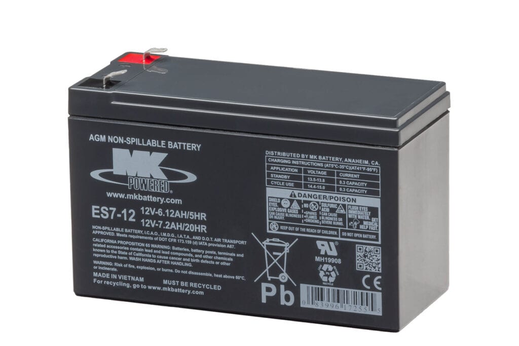 Battery, 12V, 7Ah at C/20, AGM, MK ES7-12 Deep Cycle